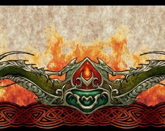 Multicolor Dragon Border Cotton Fabric - Dragons "The Ancients" Collection