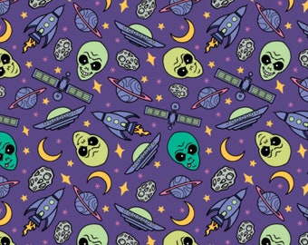 Alien Invasion Purple Cotton Fabric by the Yard - I Want to Believe Collection