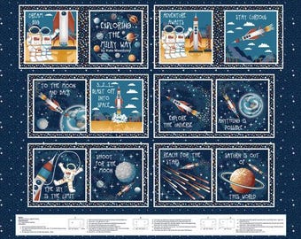 Book Cotton Fabric Panel (43x24 Inches) - Glow in the Dark - Milky Way Collection