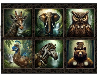 Small Cotton Fabric Panel (13.5x13.5 Inches) - Steampunk Menagerie Collection