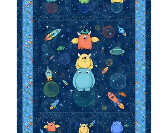 Space Monsters Polyester Fabric Panel (48x60 Inches) - Minky - Space Monsters Collection
