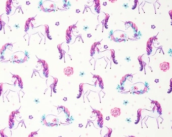 Dreamers Unicorn White Cotton Fabric by the Yard - Pearlescent - Dreamers Collection
