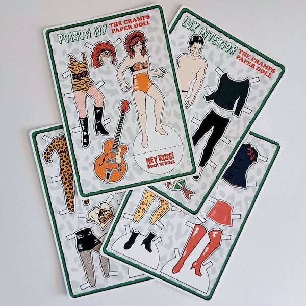 The Cramps Dress-Up Paper Dolls - 4 x A5 Art Cards - Poison Ivy Lux Interior