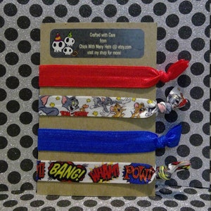 Tom and Jerry inspired Elastic Hair Ties Set / Saturday Morning Cartoons / classic logo / throwback / Cat / Mouse / Birthday Theme / Favors