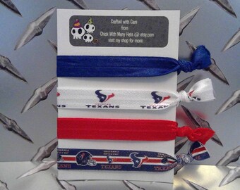 Houston Texans Inspired Elastic Hair Ties Set / Football Fan / Tailgate Party / Logo /  Helmet / Print / Champs / Favors / Gift / sports