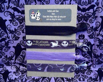 Nightmare Before Christmas Inspired Elastic Hair Ties Set / Jack Skellington / Pumpkin King / Dog Zero / Gothic / Ghosts / Halloween Town