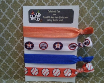 Houston Astros Elastic Hair Ties Set / World Series Champs / Texas / party / baseball mom / team spirit / favors / fan girl / logo / yoga