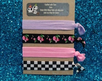 Roses with Attitude Elastic Hair Ties Set / Shabby Chic / Retro / Stylin' / 90s girl / race flag / classic romantic / checkered / cool gift