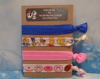 The Simpsons Mmm Donuts Inspired elastic hair tie set / Homer / cartoon / TV / 90's / pop culture / funny / favors / party / birthday