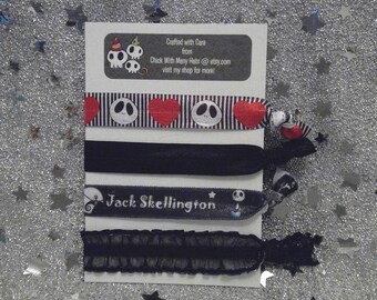 Nightmare Before Christmas Inspired Elastic Hair Ties Set / Jack Skellington / Stocking Stuffers / Spooky / Favors / Unique Gifts / Goth