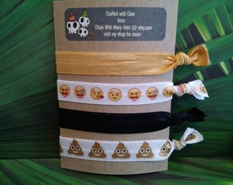 Emojis Poop Smiley Faces Elastic Hair Ties Set / funny / cartoon / party / bracelet / favors / baby shower / silly / accessories / wedding