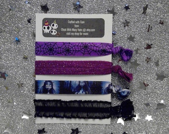 Corpse Bride Inspired Elastic Hair Ties Set / Emily / Spooky / Spider Web / Garter / Wedding / Costume / Bachelorette / Favors / Romantic