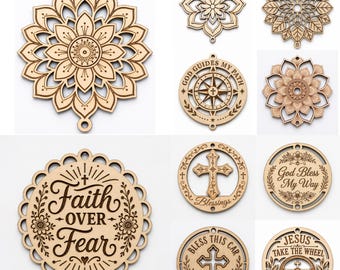 Christian Car Charm SVG Bundle, Laser Cut Rearview Mirror Ornament, Faith Cross Mandala Car Hanger, Jesus Take The Wheel SVG, DXF File