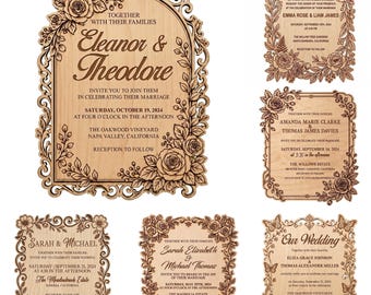 Lasergesneden bruiloft uitnodiging frame SVG, bloemen gegraveerd hout bruiloft uitnodiging sjabloon, gepersonaliseerde rustieke huwelijksuitnodiging, digitaal bestand