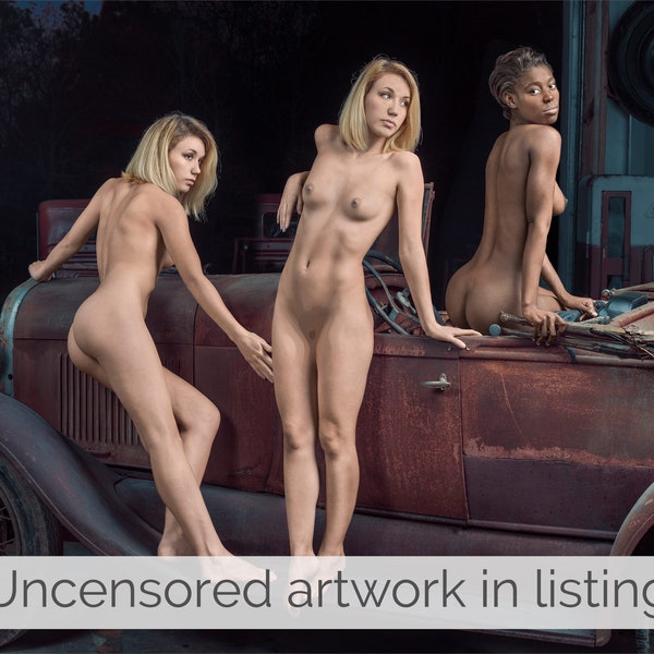 Tina, Lizzie & Chloe - Fine art photograph - limited edition - nude female - pin-up automotive - signed by artist Aaron Knight - mature