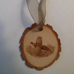 Rustic wood pheasant Christmas ornament cabin country hunting