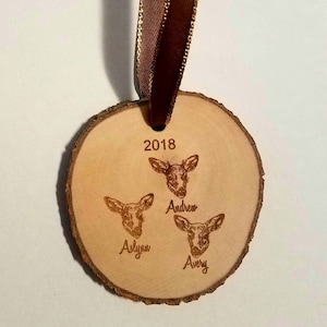 Personalized wood spike buck doe deer with names Christmas ornament cabin country lodge hunting