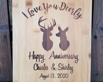 Wildlife Gift, Deer Hunting Gift, I Love You Deerly Gift, Buck and Doe Gift, Gift for Couple Valentine's Day Gift Personalized Cutting Board