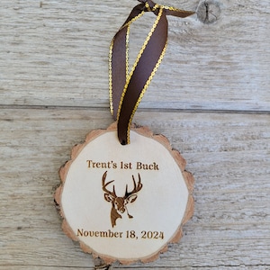Personalized wood Buck Deer Christmas ornament with name and date cabin country lodge hunting