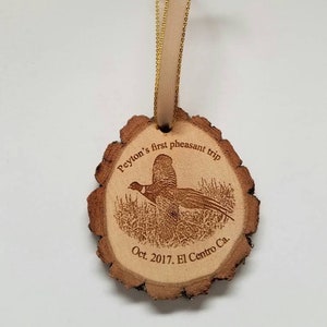 Rustic wood personalized pheasant Christmas ornament cabin country hunting