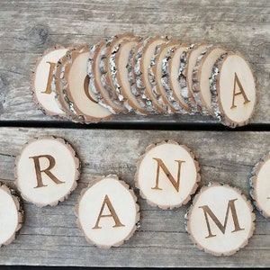 Personalized Customized with Initial Letter Uppercase Lowercase real Wood slice with bark Wedding Anniversary Event Craft Wreath Supplies