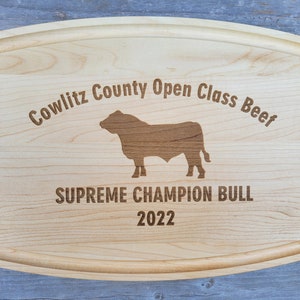 Champion Bull Showmanship Award, 4-H Fair Award, Champion Show Gift, Livestock Show Award, Personalized Cutting Board