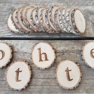 Personalized Customized with Initial Letter Uppercase Lowercase real Wood slice with bark Wedding Anniversary Event Craft Wreath Supplies