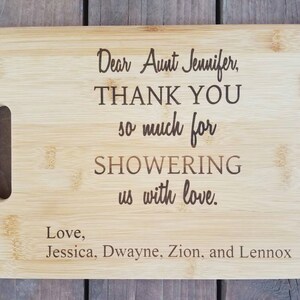 Thank You so much for Showering us with Love Personalized Cutting Board for Baby Bridal Wedding Family Friend Shower Gift