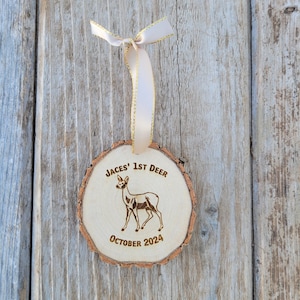 Personalized Wood Doe Deer Christmas Ornament with name and date cabin country lodge hunting Deer Hunting Keepsake Ornament