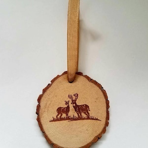 Rustic wood deer Christmas ornament cabin doe buck country hunting