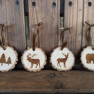 Wildlife Christmas Ornaments, Bear Deer Elk Pine Trees Ornaments Christmas ornaments Set of  4 ornaments Cabin Christmas Ornaments