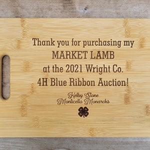 Thank you Gift, 4-H Gift to supporters, 4-H Gift, Buyer Gift, Personalized Cutting Board, Show Gift, Appreciation Gift 4-H Career Gift