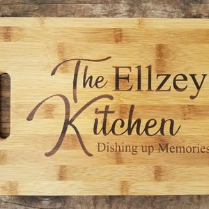 Personalized with Lastname Bamboo Cutting Board Kitchen Dishing up memories Family Friend Client Christmas Thank you Gift