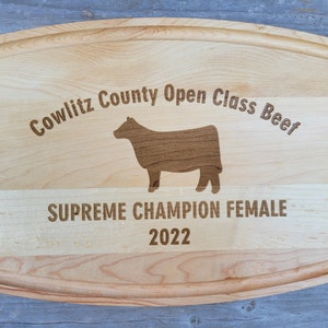 Champion Heifer Showmanship Award, 4-H Fair Award, Champion Show Gift, Livestock Show Award, Personalized Cutting Board