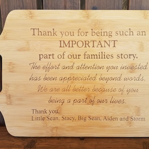 Thank you Nurse Gift Nursing Home Staff Caregiver Gift Thank You for being such an Important part of our families story Cutting Board Gift