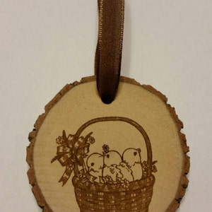 Rustic Wood Easter Chicks in Basket Ornament