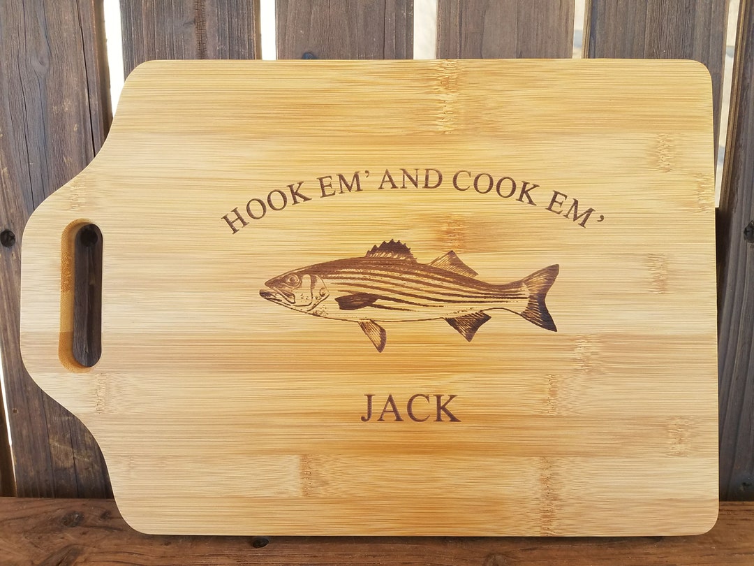 Fishing Gift Personalized Hook Em' and Cook Em' Striped Bass Fishing