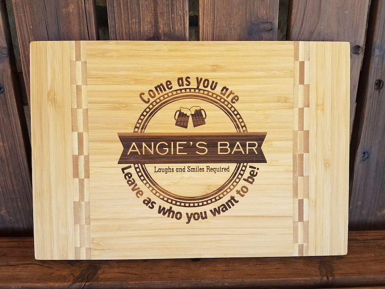 This cutting board can be personalized with any text, any name you want. You also can freely the style of the cutting board based on his preference.