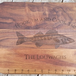 Fishing Gift Personalized Hook em&#39; and Cook em&#39; Walleye Fishing Fillet Board Gift for Fisherman Father&#39;s Day Gift Personalized Cutting Board