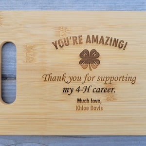4H Thank you Gift, 4-H Gift to supporters, 4-H Gift, Buyer Gift, Personalized Cutting Board, Show Gift, Appreciation Gift 4-H Career Gift
