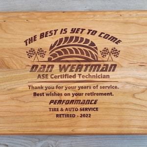 Mechanic Retirement Gift, Auto Technician Retirement Gift, Gift for Car Dealership, Retirement Party Gift, Personalized Cutting Board