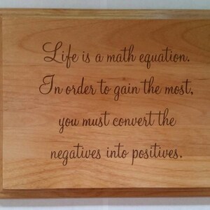 Personalized Laser Engraved Alder Wood Plaque 9&quot; x 7&quot; Life is a math Equation