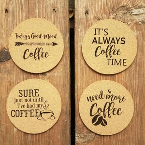 Coffee Drinker Lover with Coffee sayings (4) Cork Coaster Set Gift