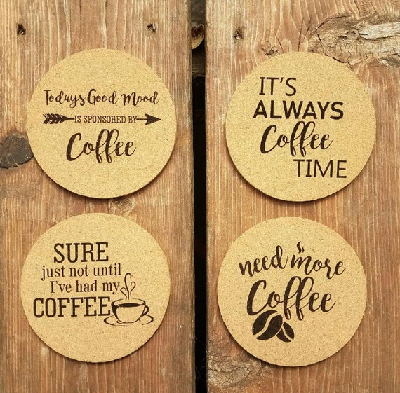 Kaffee-Trinker-Liebhaber mit Kaffee-Sprüche (4) Kork Untersetzer Set Geschenk