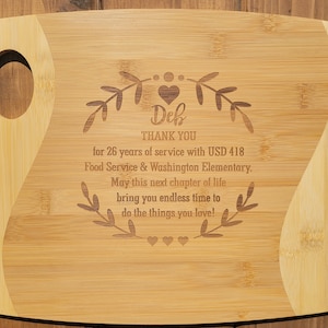 Retirement Gift, Employee Retirement Gift, Thank you for your service Gift, Personalized Cutting Board