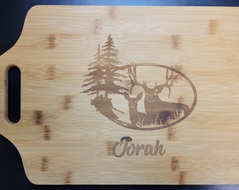 Deer Hunting Gift, Gift for Outdoorsman, Gift for Hunter, Cabin Decor, Fathers Day Gift, In the Woods Gift Buck and Doe Custom Cutting Board