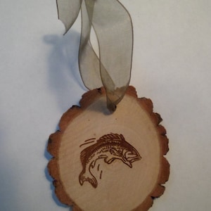 Rustic wood jumping fish Christmas ornament cabin country hunting fishing