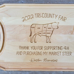 Market Steer Buyer Thank you Gift, 4H Thank you Gift, 4-H Gift, Personalized Cutting Board, Show Gift, Appreciation Gift 4-H Career Gift