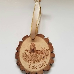 Rustic wood personalized pheasant Christmas ornament cabin country hunting