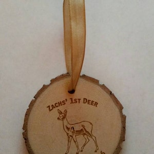 Personalized wood doe deer Christmas ornament with name and date cabin country lodge hunting